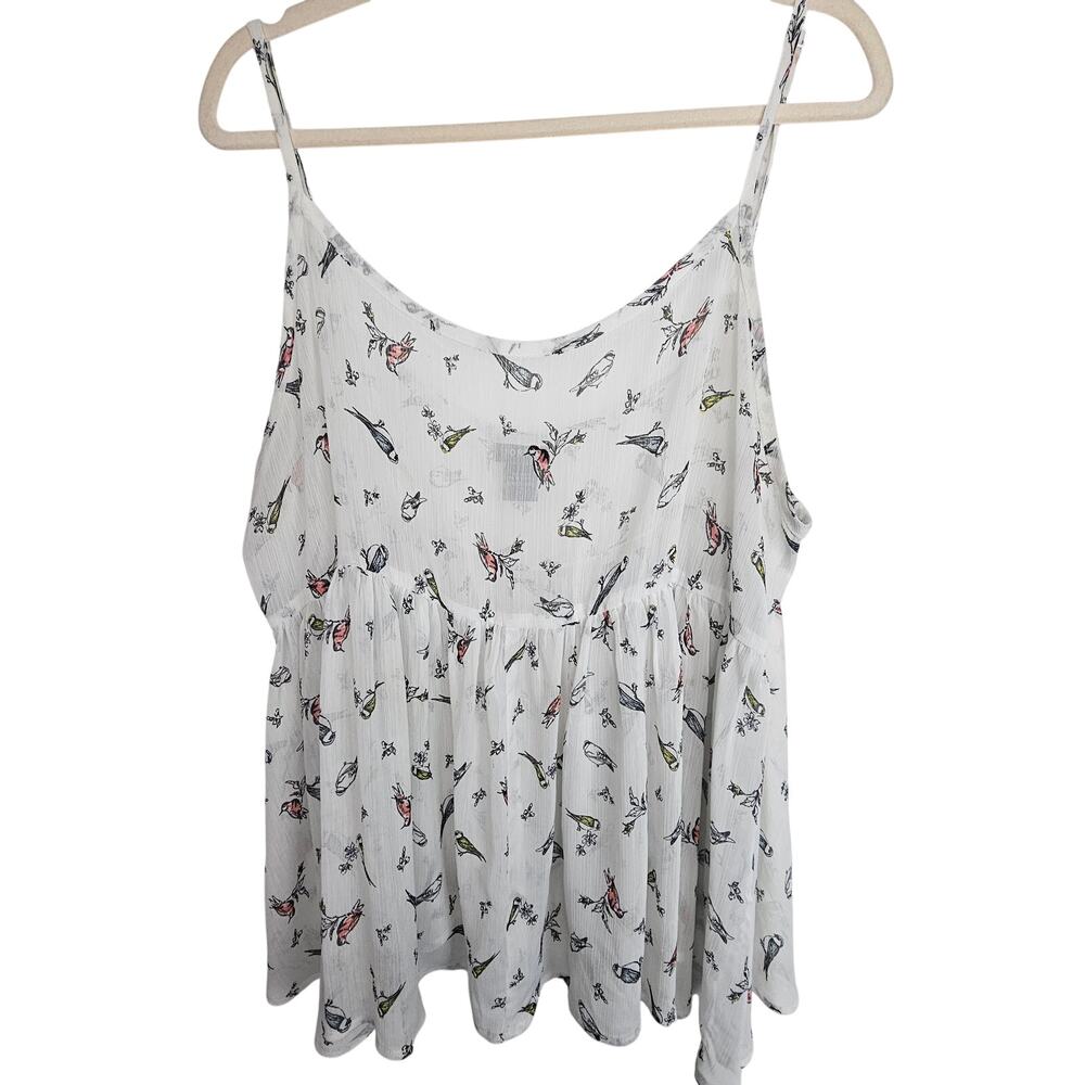 Torrid Womens Flowy Bird Print Flowy Tank Top Plus Size 2X Sheer Peplum Chiffon